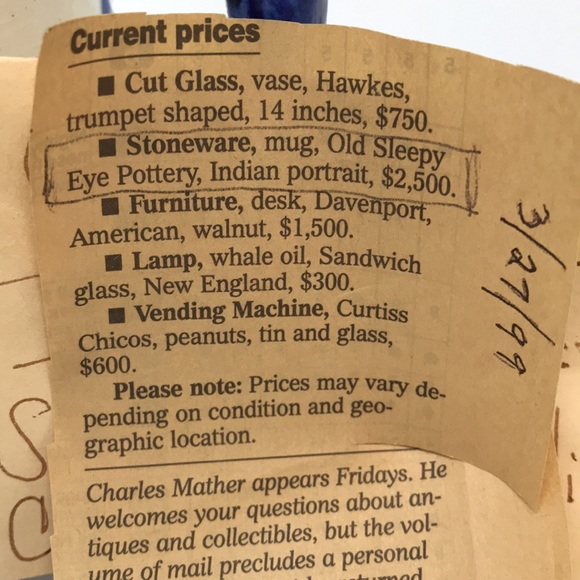 Rare Antique Old Sleepy Eye Pottery Mug - Picture 3 of 8